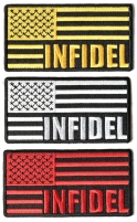 INFIDEL Patches With US FLAG Embroidered Set Of 3 Iron On Patches