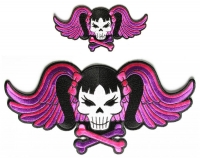 Pink Skull Patches With Wings For Ladies Small And Large Set