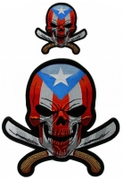 Puerto Rico Flag Skull With Machetes Small And Large Patch Set