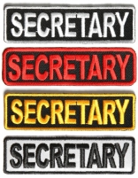 SECRETARY Patches Embroidered In White Red Yellow Over Black And 1 Reflective Patch