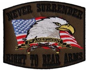 Never Surrender 2nd Amendment Patch In Army Green Color | US Military Veteran Patches