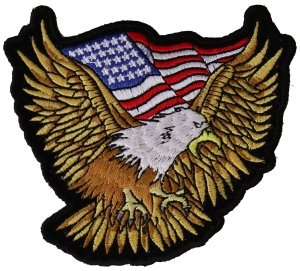 Gold Eagle Patch With US Flag Small | Embroidered Biker Patches