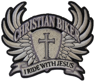 Christian Biker I Ride with Jesus Patch, Large Christian