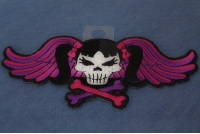 Pigtails Bow Skull And Wings Small Pink Patch | Embroidered Patches