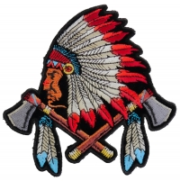 Small Indian Patch With Battle Axes And Feathers