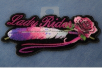 Lady Rider Pink Rose And Feathers Horizontal Small Patch | Embroidered Biker Patches