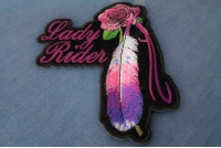 Lady Rider With Purple Rose And Feather Vertical Small Patch | Embroidered Biker Patches