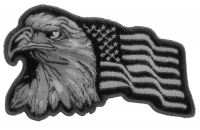 Eagle With Waving Flag Black Silver Patch | US Military Veteran Patches
