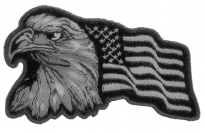 Eagle With Waving Flag Black Silver Patch | US Military Veteran Patches