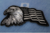 Eagle With Waving Flag Black Silver Patch | US Military Veteran Patches