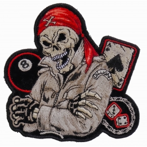Biker Dude Ace Of Spades, 8 Ball, Dice And Fun Small Patch | Skull Patches