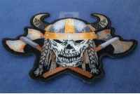 Viking Skull With Axes And Horn Helmet Small Patch