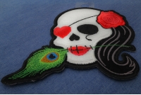 Lady Sugar Skull With Pink Rose And Feather Small Patch