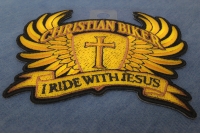 Christian Biker Patch Small In Brown I Ride With Jesus