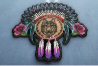 Ladies Native Head Dress Roses and Wolf Patch