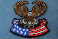 Patriotic Eagle with pistons small iron on biker and flag patch