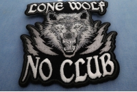 Lone Wolf at the top, No club at the bottom, open mouthed wolf in the middle