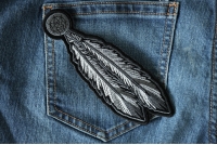 Iron on Feather Patch with Black and White Embroidery with strong adhesive backing