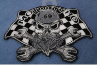 Small Motocycho Skull Embroidered Iron or Sew on Patch 