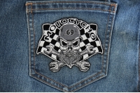 Motocycho Skull Patch Small Iron on or Sew on Applique Small Motocycho Skull Embroidered Iron or Sew on Patch