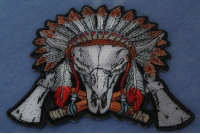 Buffalo Skull Indian Head Dress Axes Small Embroidered Iron or Sew on Applique
