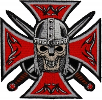 Red Maltese Cross Skull Knight Patch