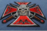 Red Maltese Cross Skull Knight Patch