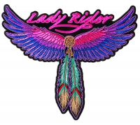 Lady Rider Large Pink Wings And Feather Biker Patch | Embroidered Biker Patches