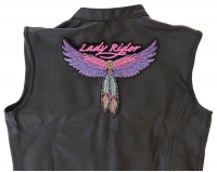 Lady Rider Large Pink Wings And Feather Biker Patch | Embroidered Biker Patches