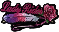 Lady Rider With Purple Rose Large Back Patch Horizontal | Embroidered Biker Patches