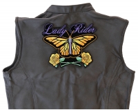 Lady Rider Butterfly And Yellow Roses Large Back Patch | Embroidered Biker Patches