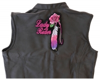 Lady Rider Pink Rose And Feathers Vertical Large Back Patch | Embroidered Biker Patches