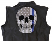 Police Skull US Flag with Blue Line Large Back Patch