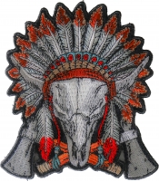 Buffalo Skull Indian Head Dress Axes Small Embroidered Iron or Sew on Applique