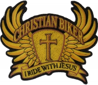 Christian Biker Patch Small In Brown I Ride With Jesus