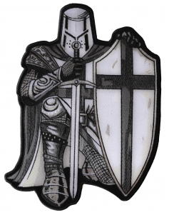 Crusader Kneeling Knight Black White Large Back Patch Crusader Kneeling Knight Black White Large Back Patch