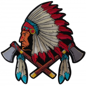 Indian Head Dress Axes And Feathers Large Patch Indian Head Dress Axes And Feathers Large Patch