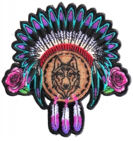 Ladies Native Head Dress Roses and Wolf Patch
