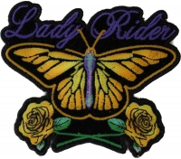 Lady Rider Butterfly With Yellow Roses Small Patch | Embroidered Biker Patches