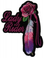 Lady Rider With Purple Rose And Feather Vertical Small Patch | Embroidered Biker Patches