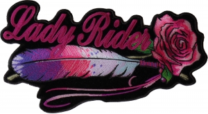 Lady Rider With Purple Rose Large Back Patch Horizontal | Embroidered Biker Patches