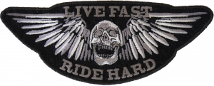 Live Fast Ride Hard Skull Small Patch | Embroidered Biker Patches