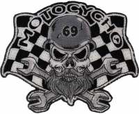 Small Motocycho Skull Embroidered Iron or Sew on Patch 