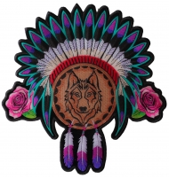 Native Head Dress Roses and Wolf Ladies Back Patch