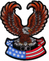 Patriotic Eagle with pistons small iron on biker and flag patch