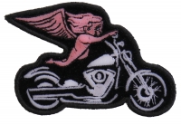 Pink Biker Angel On Motorcycle Patch | Embroidered Biker Patches