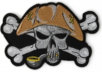 Pipe Smoking Skull with Hat Iron on Patch