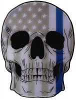 Police Skull US Flag with Blue Line Large Back Patch