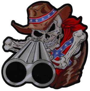 Rebel Cowboy Skull With Shotgun Barrels Large Back Patch Rebel Cowboy Skull With Shotgun Barrels Large Back Patch