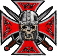 Red Maltese Cross Skull Knight Patch